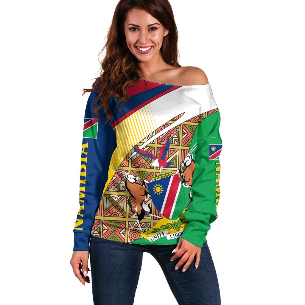 Namibia Map Off Shoulder Sweater National Emblem & Cultural Motif Design