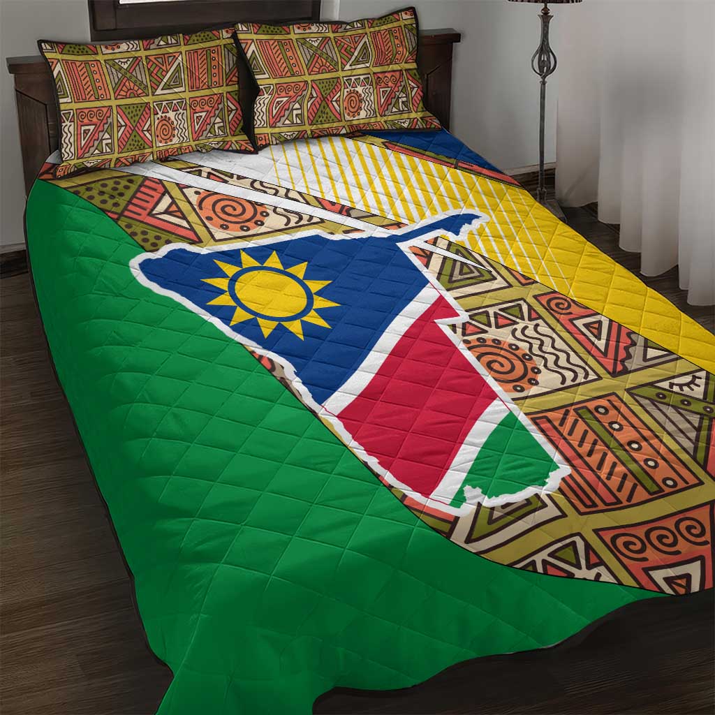Namibia Map Quilt Bed Set National Emblem & Cultural Motif Design