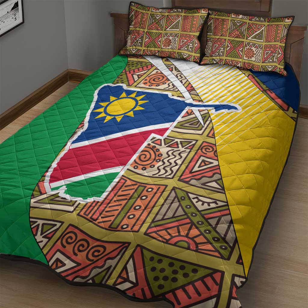 Namibia Map Quilt Bed Set National Emblem & Cultural Motif Design