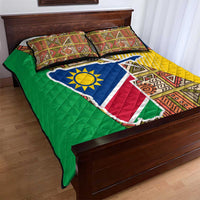Namibia Map Quilt Bed Set National Emblem & Cultural Motif Design