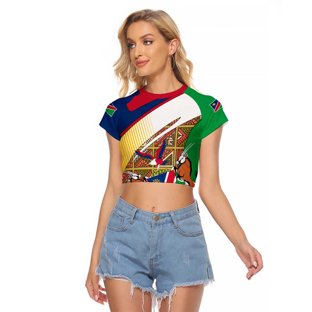 Namibia Map Raglan Cropped T Shirt National Emblem & Cultural Motif Design