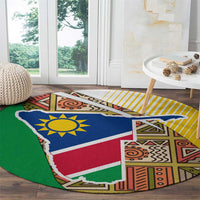 Namibia Map Round Carpet National Emblem & Cultural Motif Design