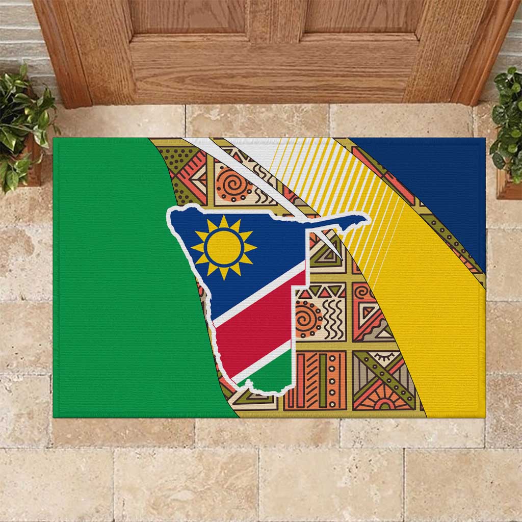Namibia Map Rubber Doormat National Emblem & Cultural Motif Design