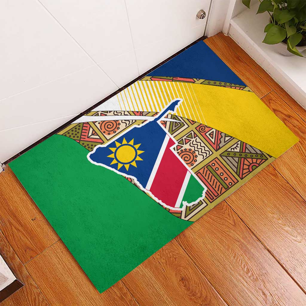 Namibia Map Rubber Doormat National Emblem & Cultural Motif Design