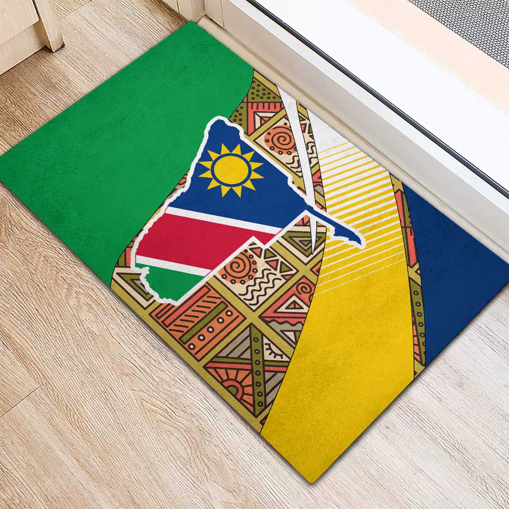 Namibia Map Rubber Doormat National Emblem & Cultural Motif Design