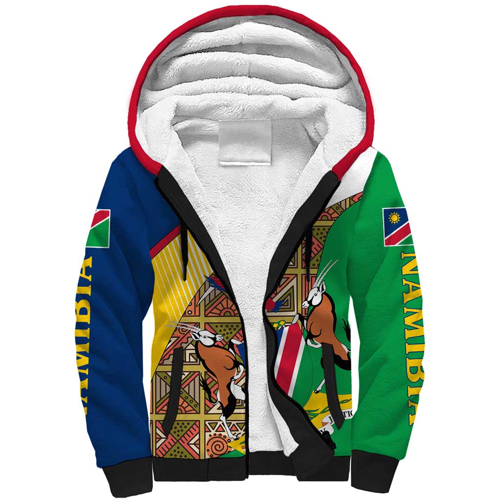 Namibia Map Sherpa Hoodie National Emblem & Cultural Motif Design