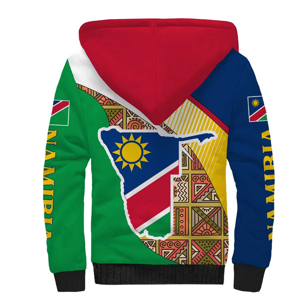 Namibia Map Sherpa Hoodie National Emblem & Cultural Motif Design