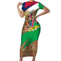 Namibia Map Short Sleeve Bodycon Dress National Emblem & Cultural Motif Design