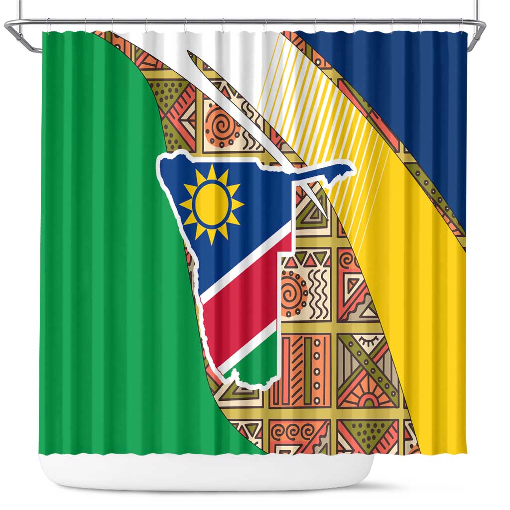 Namibia Map Shower Curtain National Emblem & Cultural Motif Design