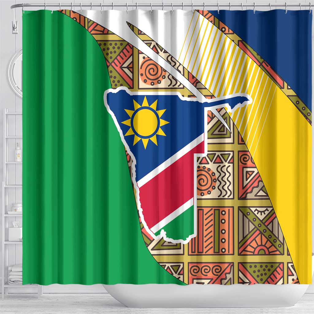 Namibia Map Shower Curtain National Emblem & Cultural Motif Design