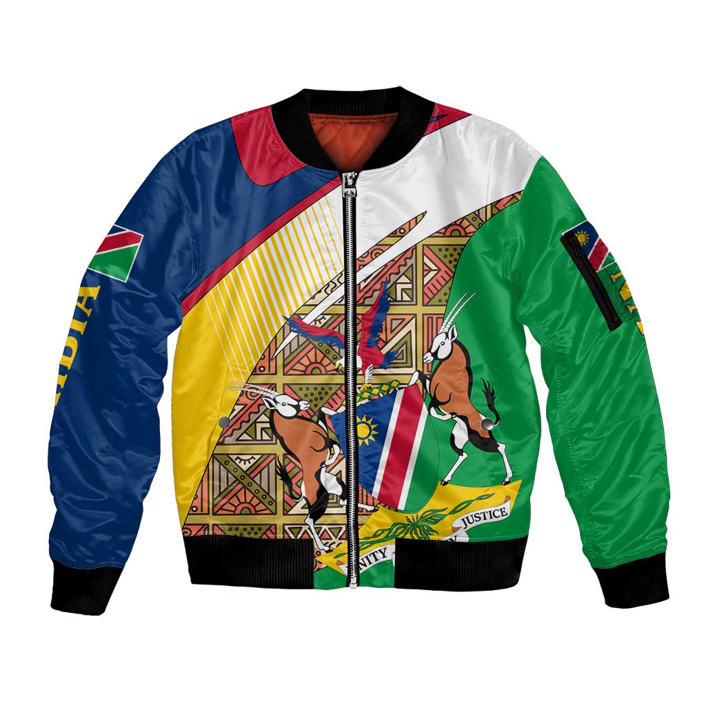 Namibia Map Sleeve Zip Bomber Jacket National Emblem & Cultural Motif Design