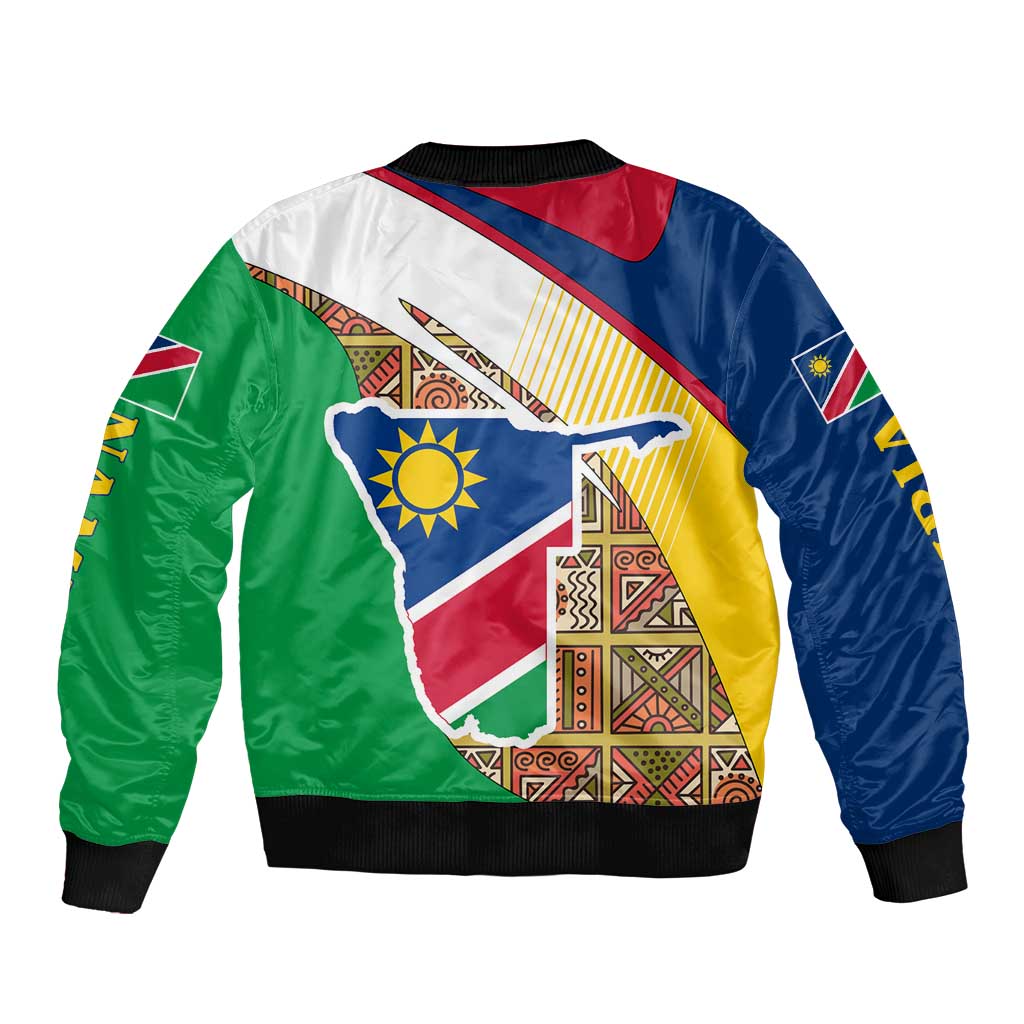 Namibia Map Sleeve Zip Bomber Jacket National Emblem & Cultural Motif Design