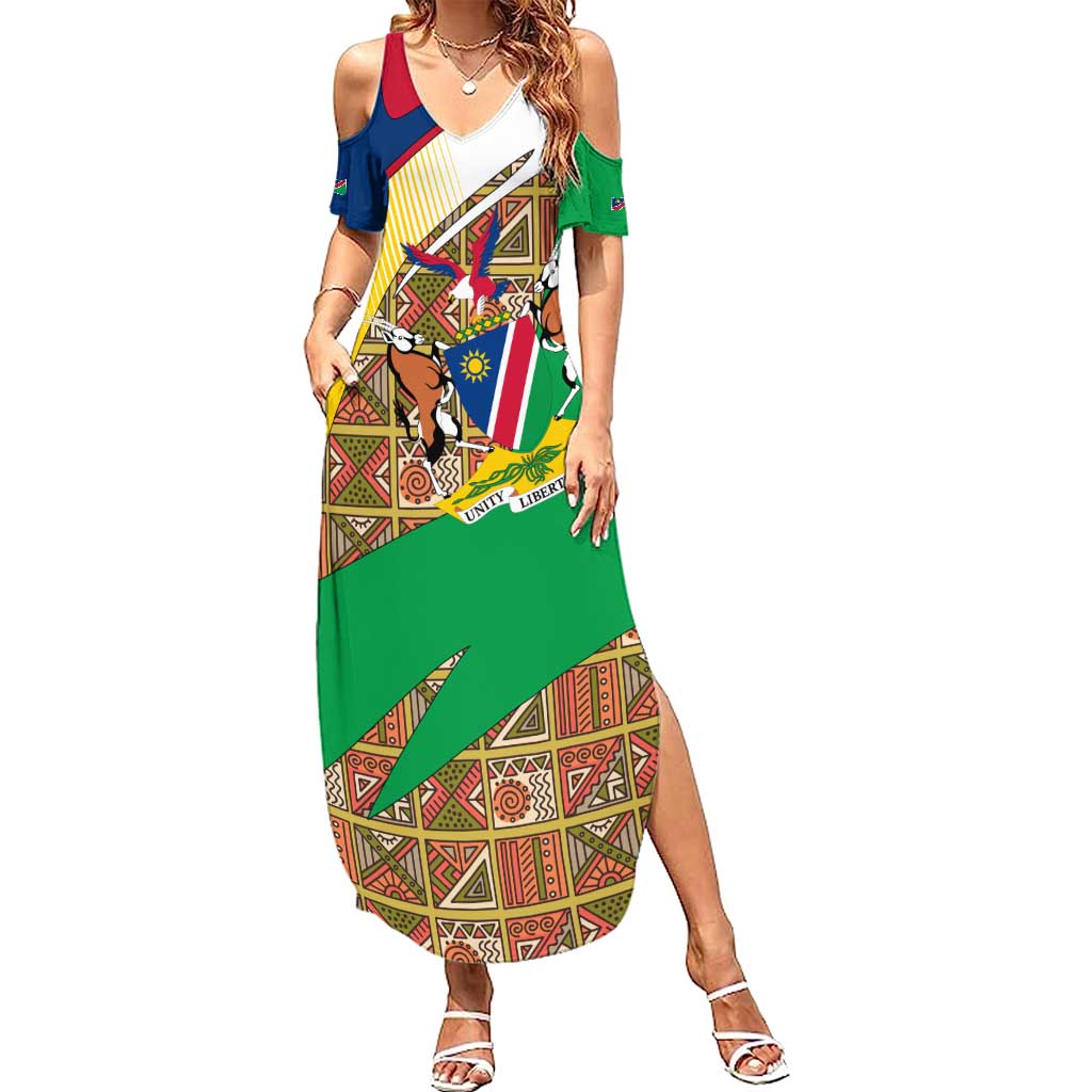 Namibia Map Summer Maxi Dress National Emblem & Cultural Motif Design