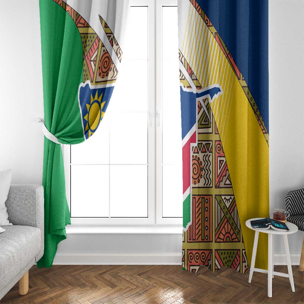 Namibia Map Window Curtain National Emblem & Cultural Motif Design