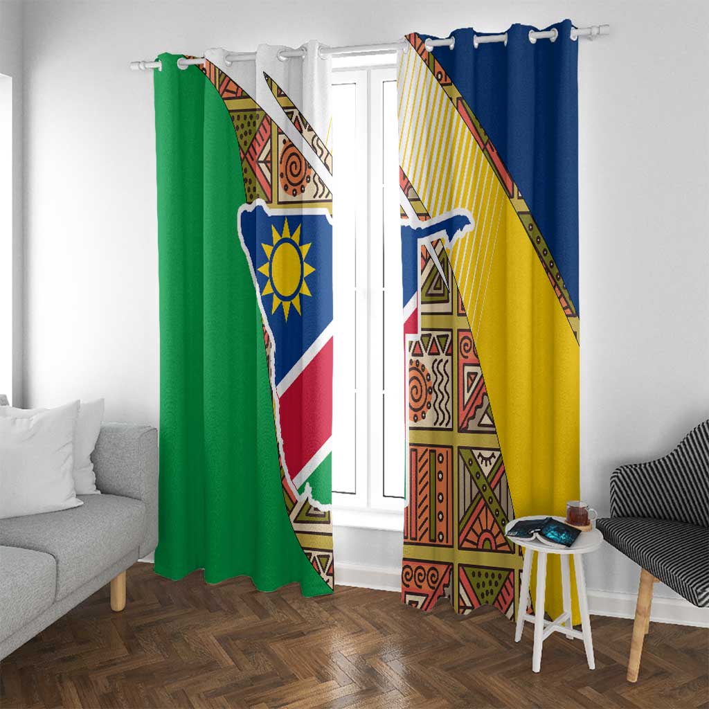 Namibia Map Window Curtain National Emblem & Cultural Motif Design
