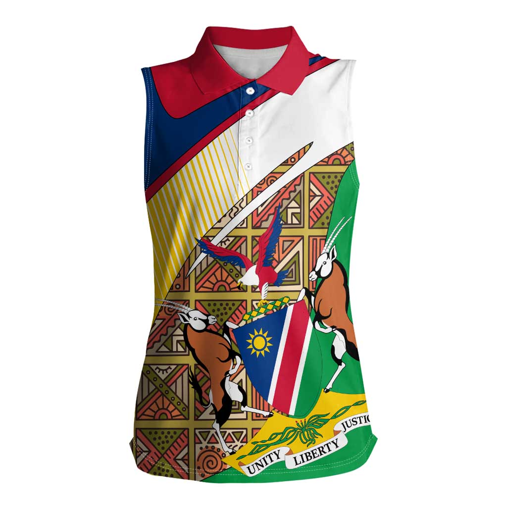 Namibia Map Women Sleeveless Polo Shirt National Emblem & Cultural Motif Design