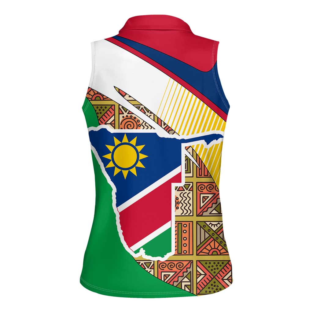 Namibia Map Women Sleeveless Polo Shirt National Emblem & Cultural Motif Design