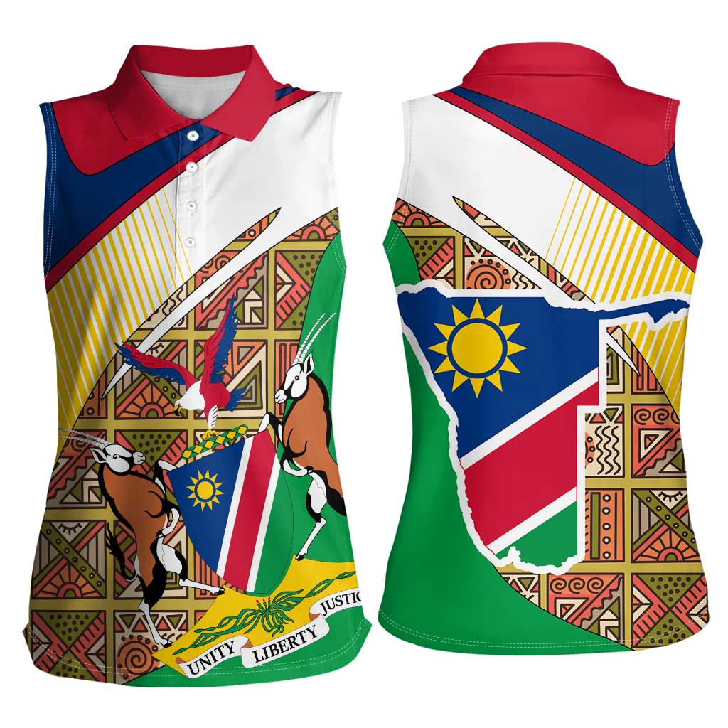 Namibia Map Women Sleeveless Polo Shirt National Emblem & Cultural Motif Design
