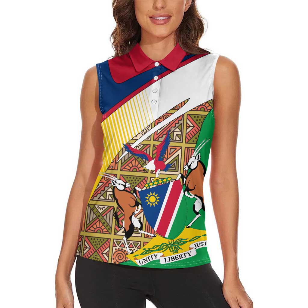 Namibia Map Women Sleeveless Polo Shirt National Emblem & Cultural Motif Design