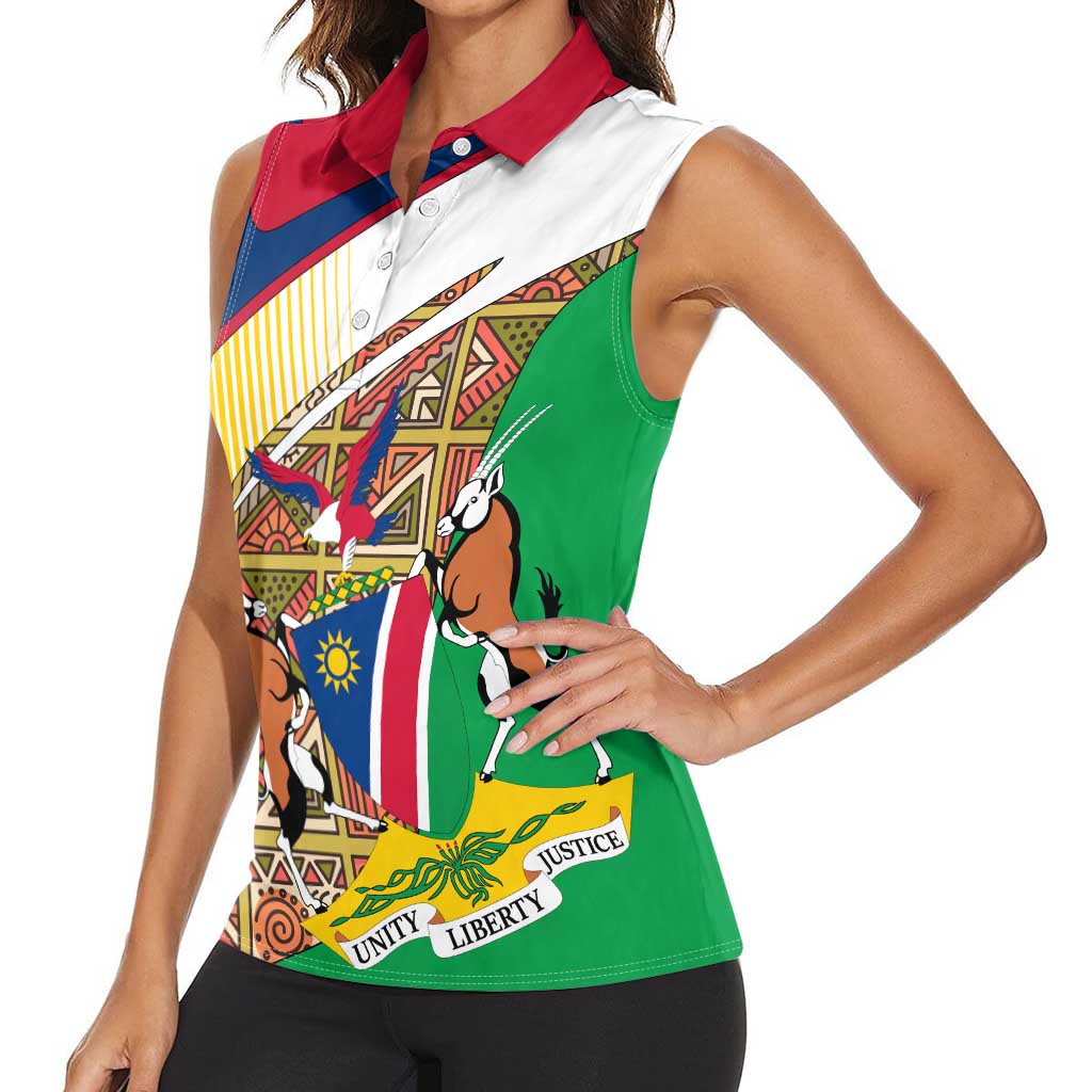 Namibia Map Women Sleeveless Polo Shirt National Emblem & Cultural Motif Design