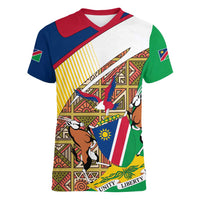 Namibia Map Women V-Neck T-Shirt National Emblem & Cultural Motif Design