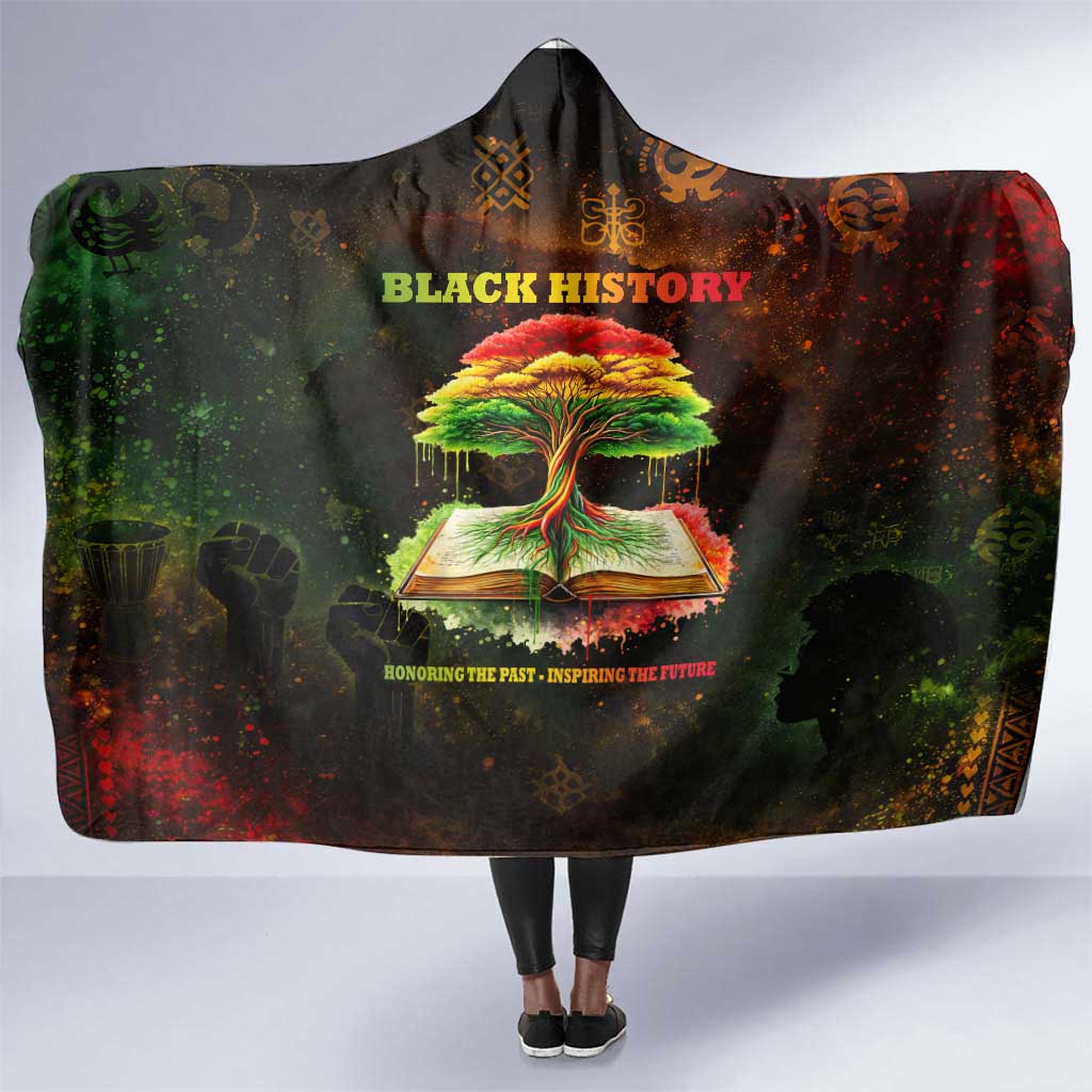 Black History Tree of Knowledge Hooded Blanket Pan-African Afrocentric Drip Art Illustration