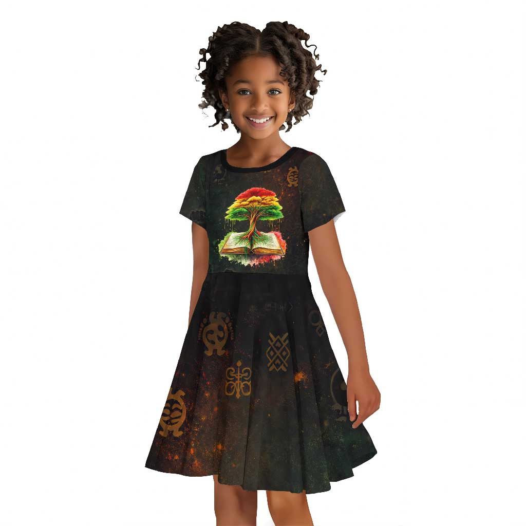 Black History Tree of Knowledge Kid Short Sleeve Dress Pan-African Afrocentric Drip Art Illustration