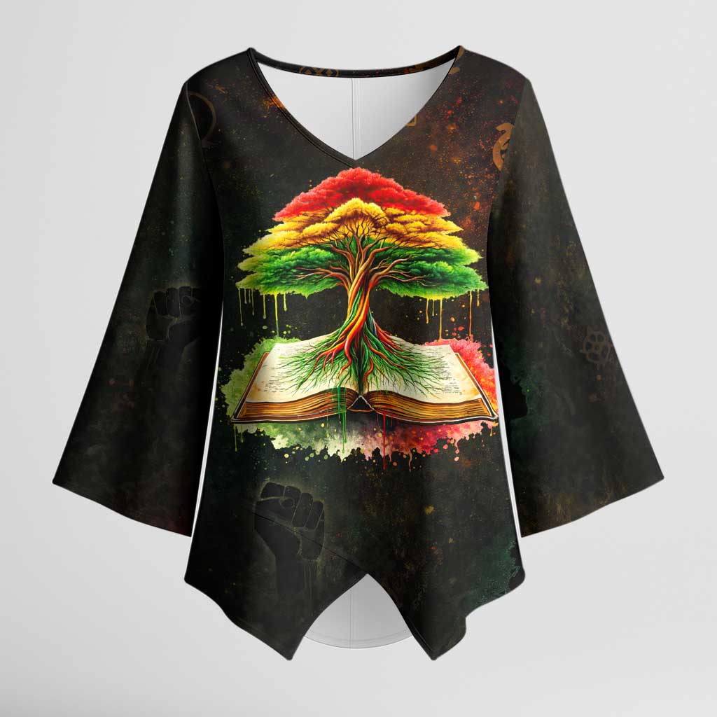 Black History Tree of Knowledge Kimono Sleeve Blouse Pan-African Afrocentric Drip Art Illustration