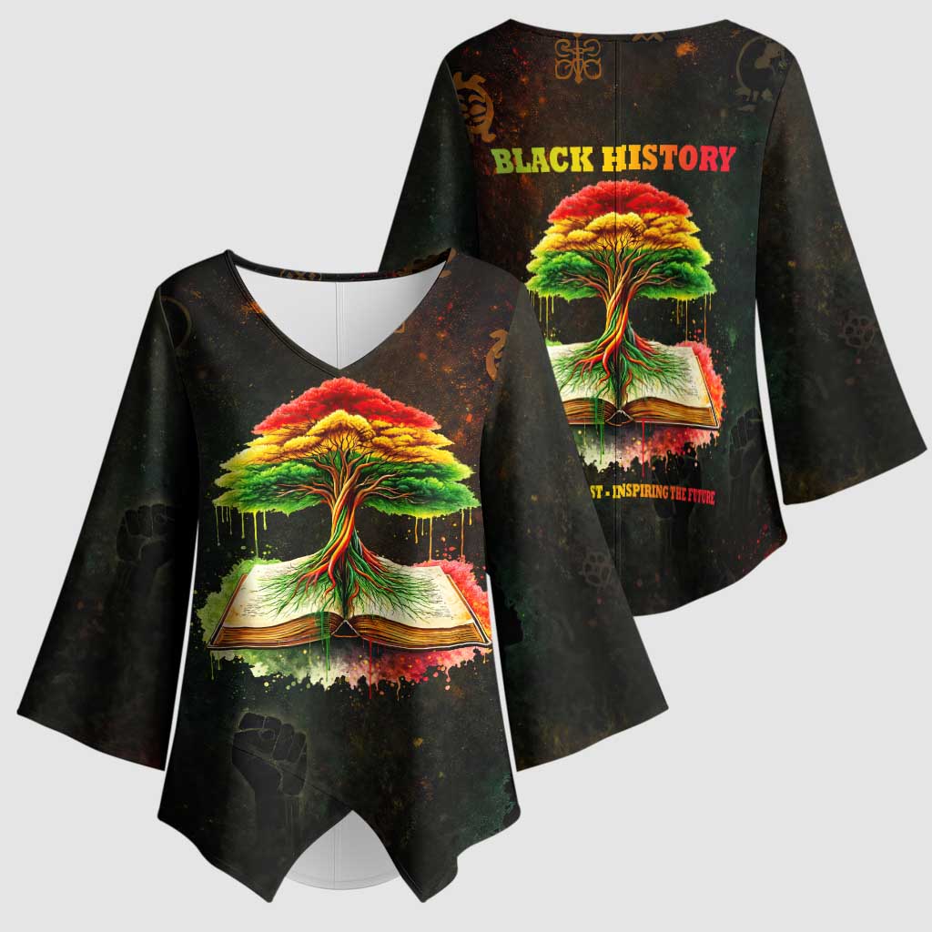 Black History Tree of Knowledge Kimono Sleeve Blouse Pan-African Afrocentric Drip Art Illustration
