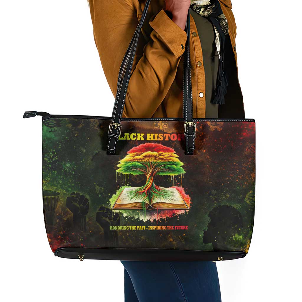 Black History Tree of Knowledge Leather Tote Bag Pan-African Afrocentric Drip Art Illustration