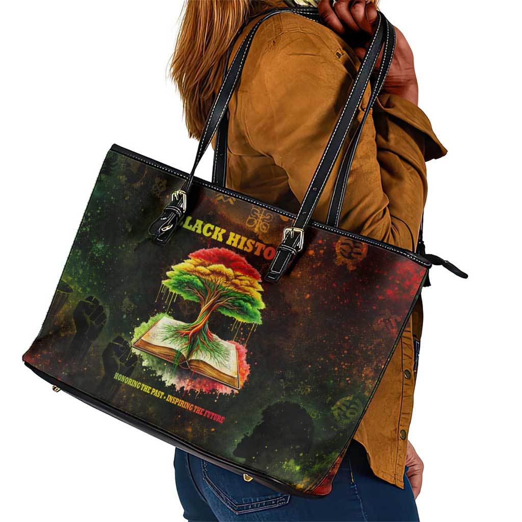 Black History Tree of Knowledge Leather Tote Bag Pan-African Afrocentric Drip Art Illustration
