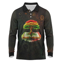 Black History Tree of Knowledge Long Sleeve Polo Shirt Pan-African Afrocentric Drip Art Illustration