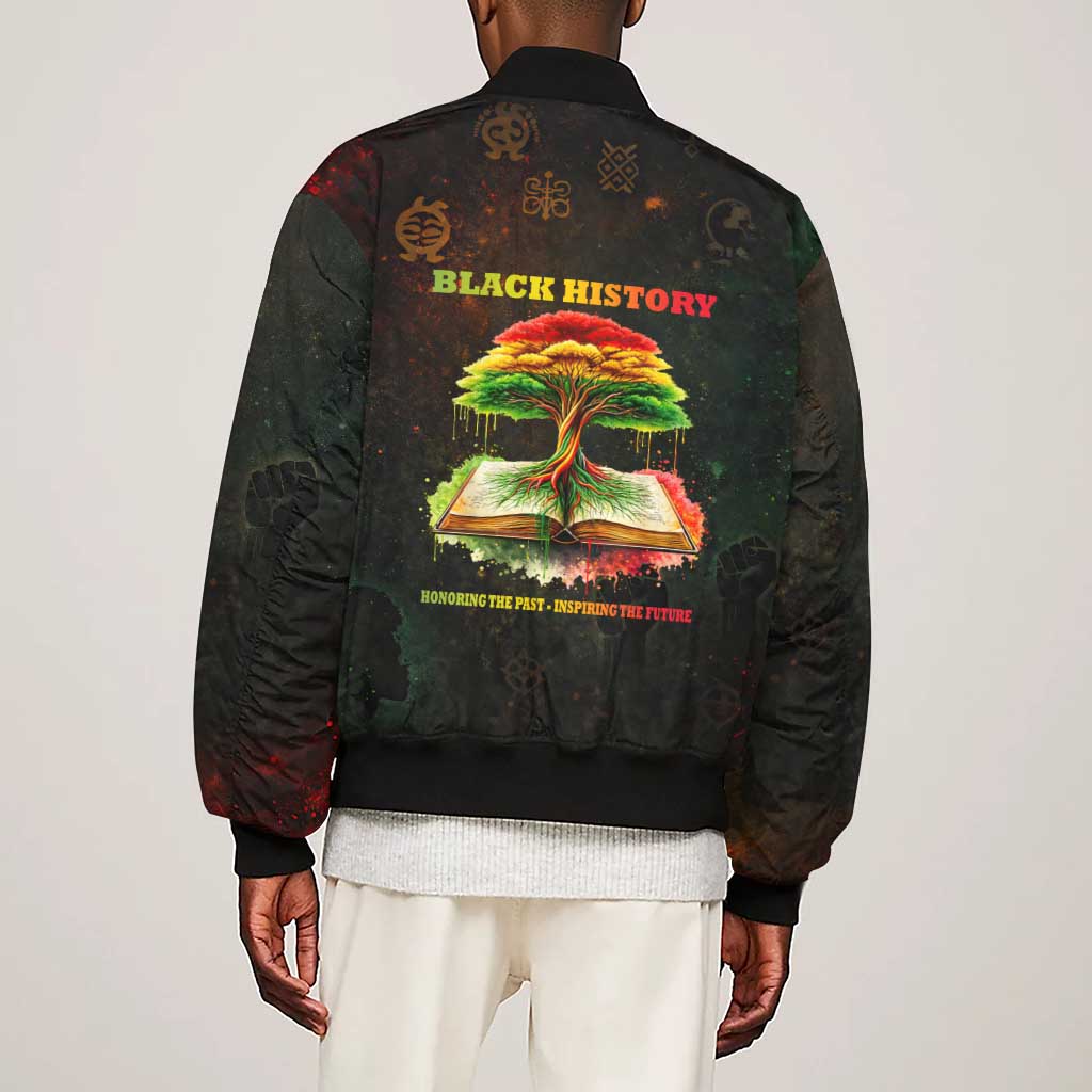 Black History Tree of Knowledge Sleeve Zip Bomber Jacket Pan-African Afrocentric Drip Art Illustration