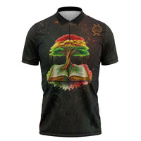 Black History Tree of Knowledge Zipper Polo Shirt Pan-African Afrocentric Drip Art Illustration