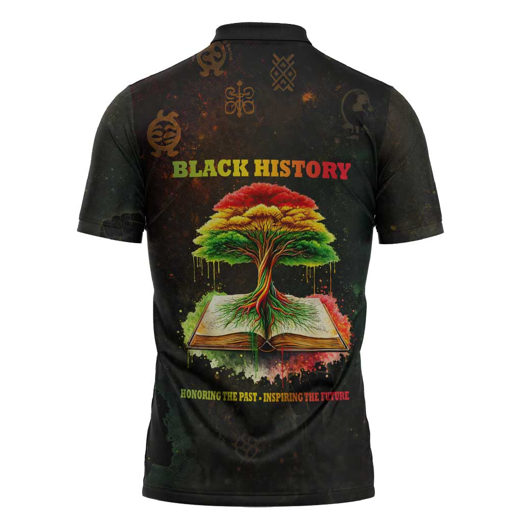 Black History Tree of Knowledge Zipper Polo Shirt Pan-African Afrocentric Drip Art Illustration