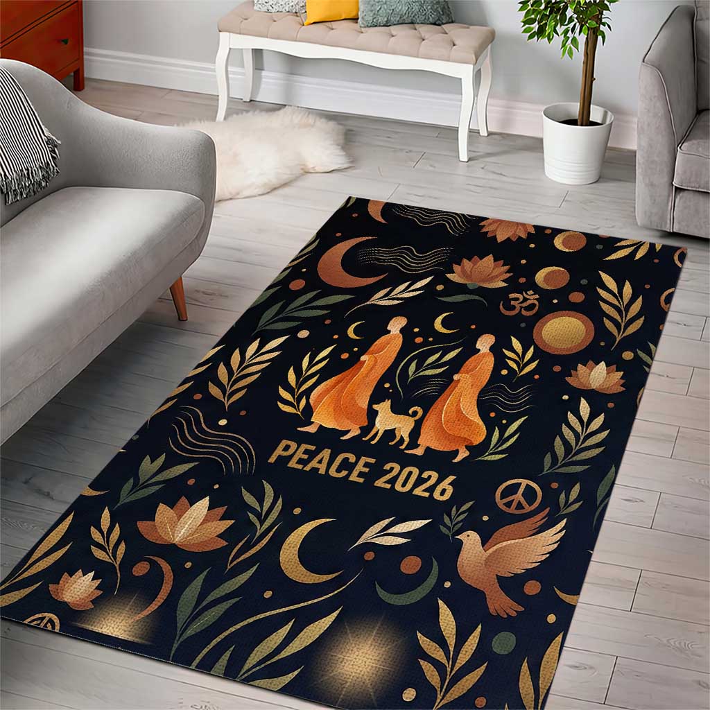 Peace 2026 Spiritual Harmony Area Rug Bohemian Celestial Mandala Illustration