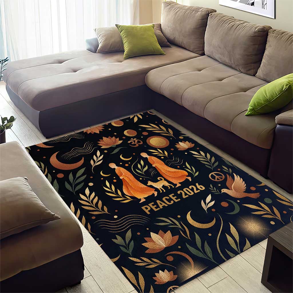 Peace 2026 Spiritual Harmony Area Rug Bohemian Celestial Mandala Illustration