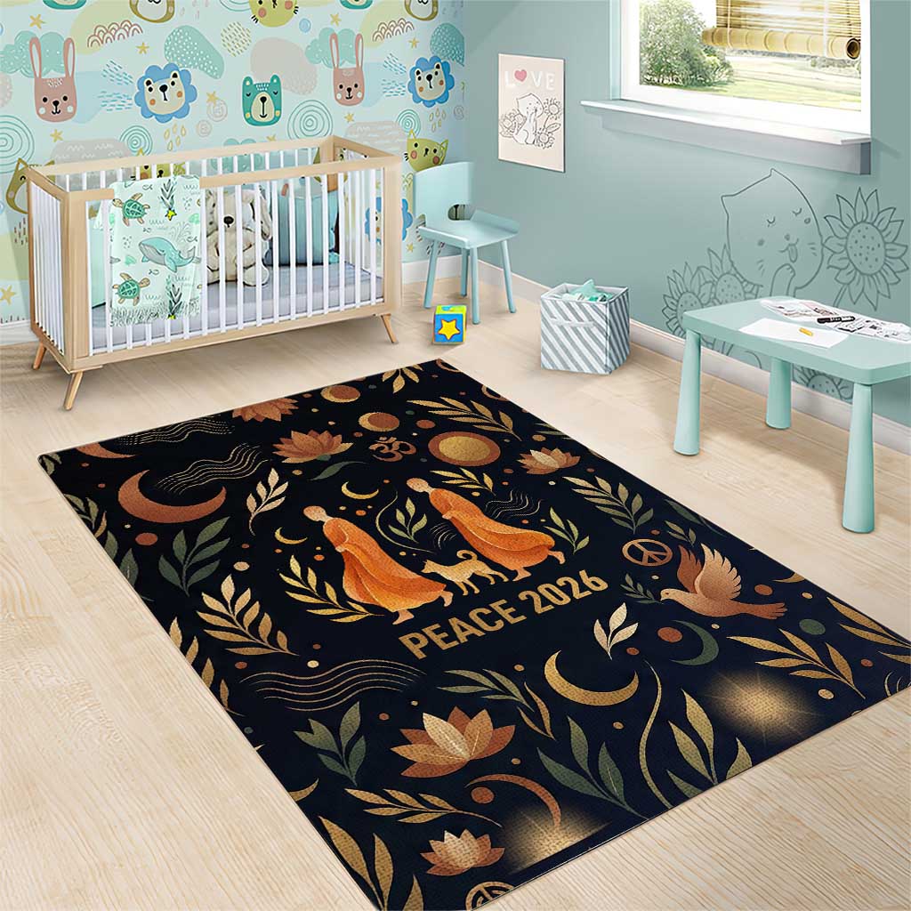 Peace 2026 Spiritual Harmony Area Rug Bohemian Celestial Mandala Illustration