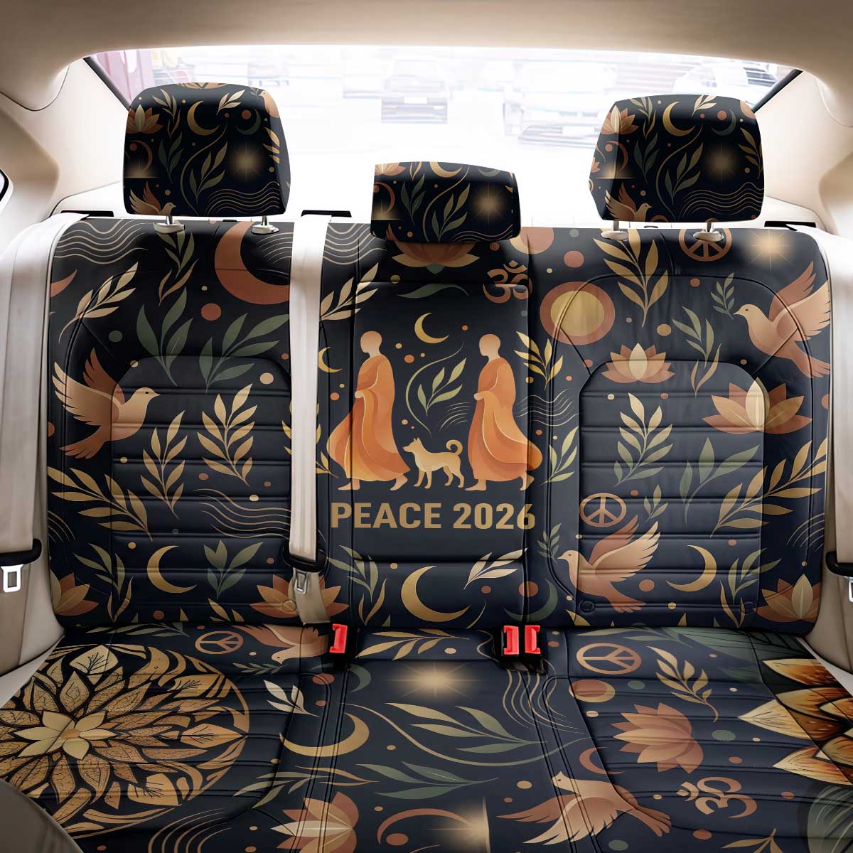 Peace 2026 Spiritual Harmony Back Car Seat Cover Bohemian Celestial Mandala Illustration