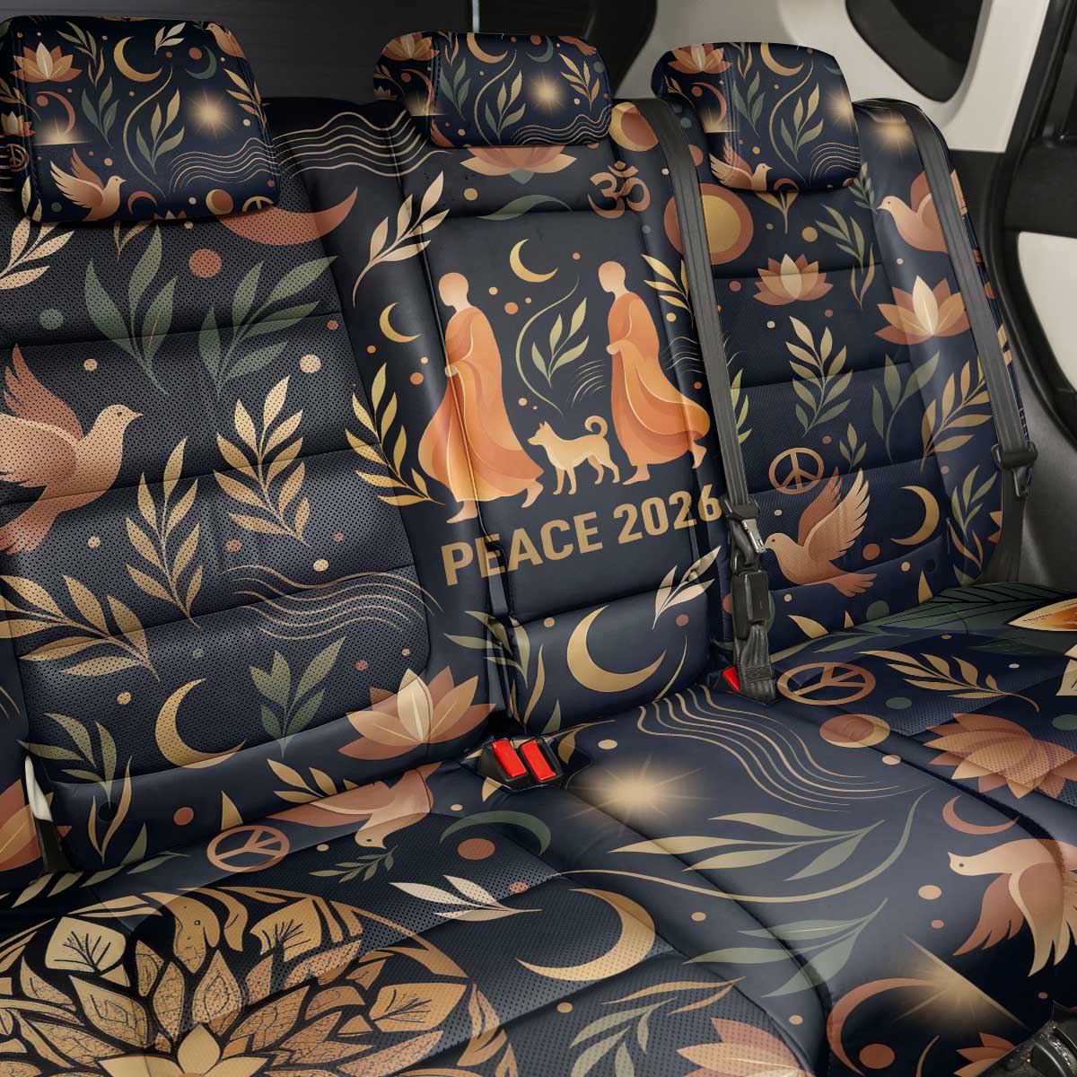 Peace 2026 Spiritual Harmony Back Car Seat Cover Bohemian Celestial Mandala Illustration