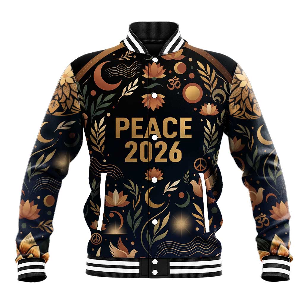 Peace 2026 Spiritual Harmony Baseball Jacket Bohemian Celestial Mandala Illustration