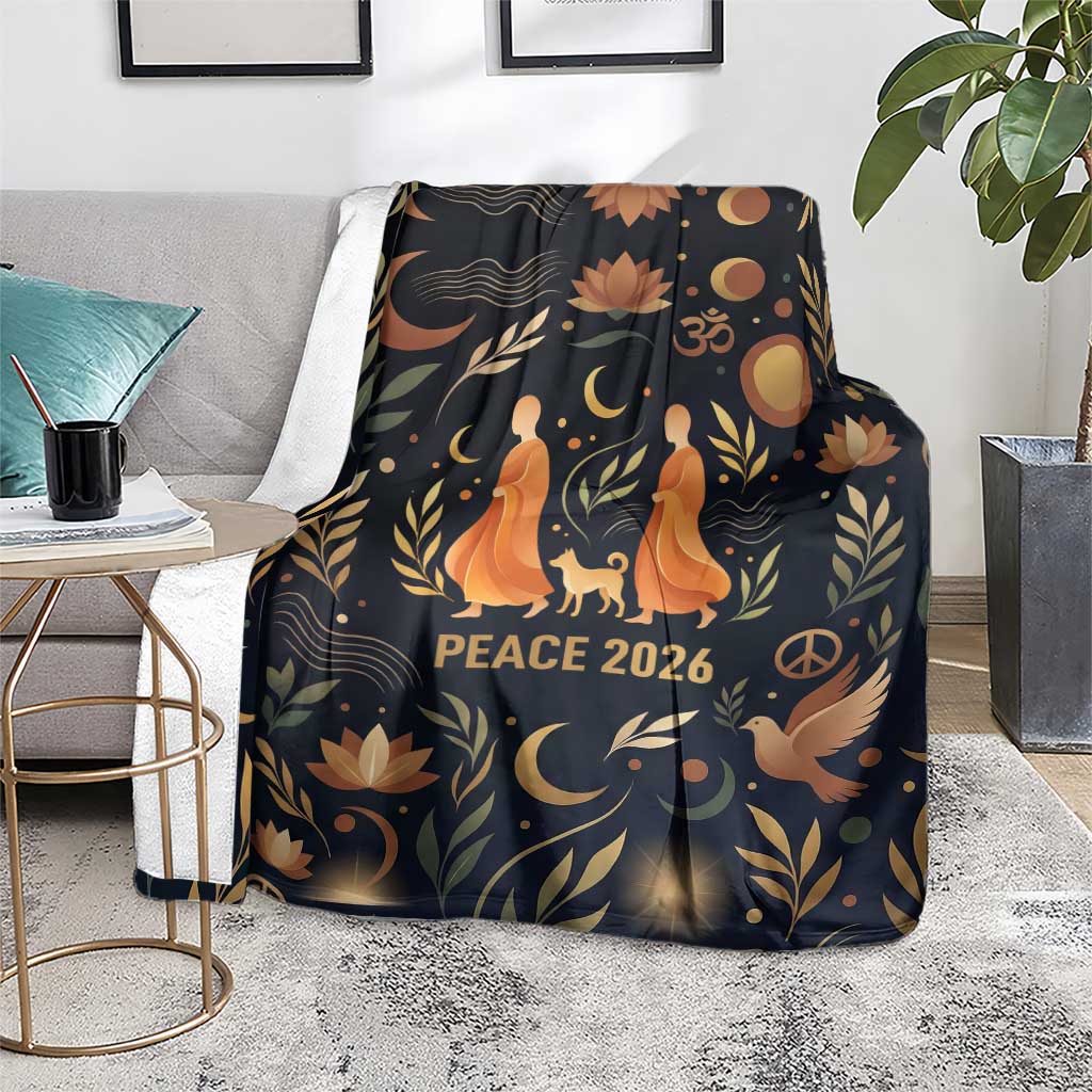 Peace 2026 Spiritual Harmony Blanket Bohemian Celestial Mandala Illustration