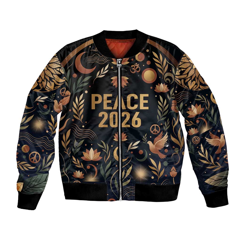 Peace 2026 Spiritual Harmony Bomber Jacket Bohemian Celestial Mandala Illustration