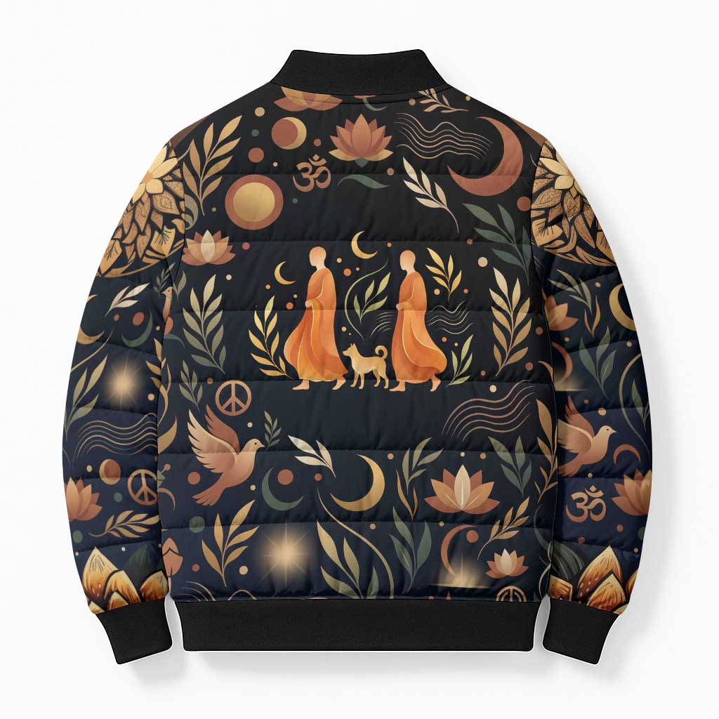 Peace 2026 Spiritual Harmony Bomber Puffer Jacket Bohemian Celestial Mandala Illustration