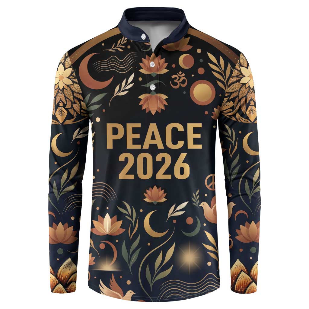 Peace 2026 Spiritual Harmony Button Sweatshirt Bohemian Celestial Mandala Illustration