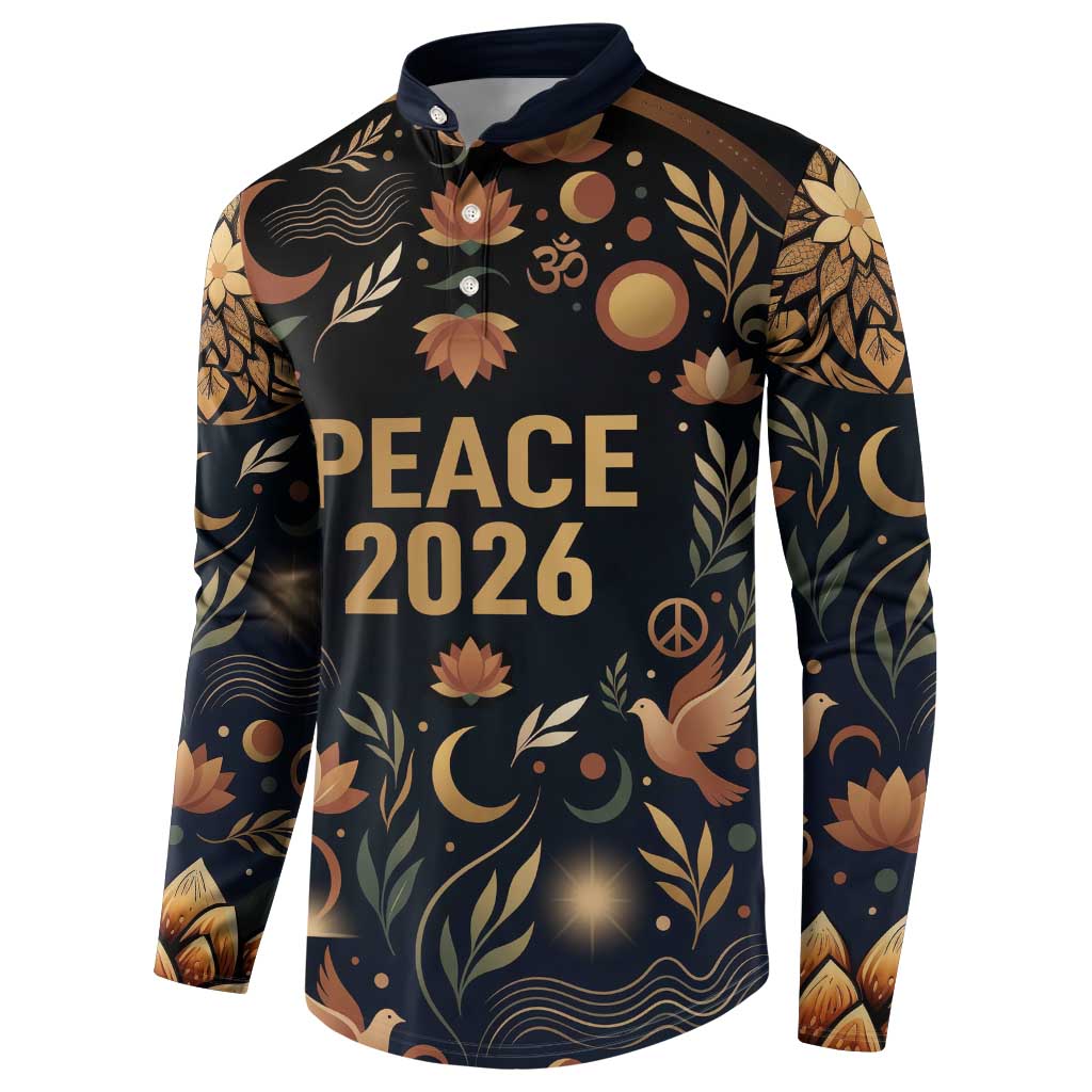 Peace 2026 Spiritual Harmony Button Sweatshirt Bohemian Celestial Mandala Illustration