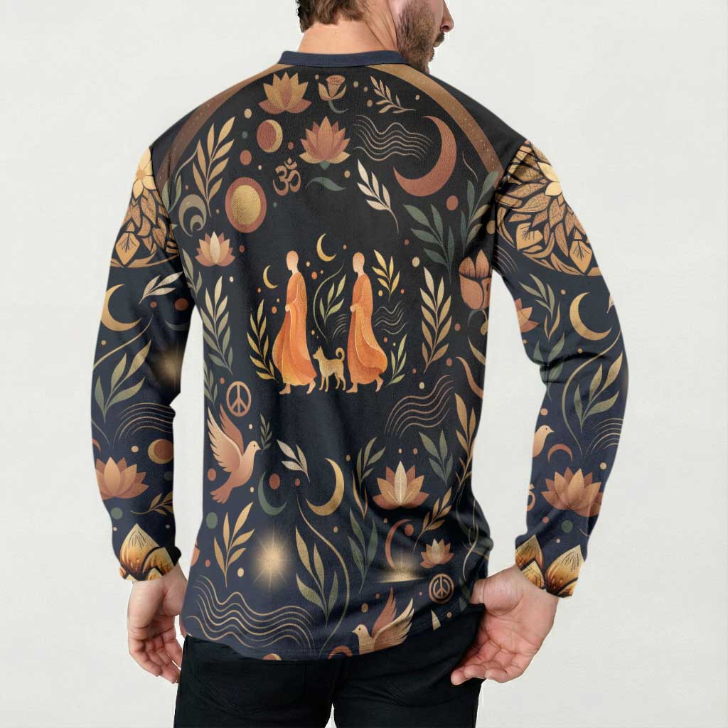 Peace 2026 Spiritual Harmony Button Sweatshirt Bohemian Celestial Mandala Illustration