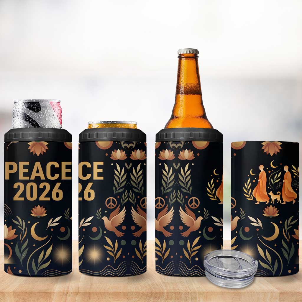 Peace 2026 Spiritual Harmony 4 in 1 Can Cooler Tumbler Bohemian Celestial Mandala Illustration