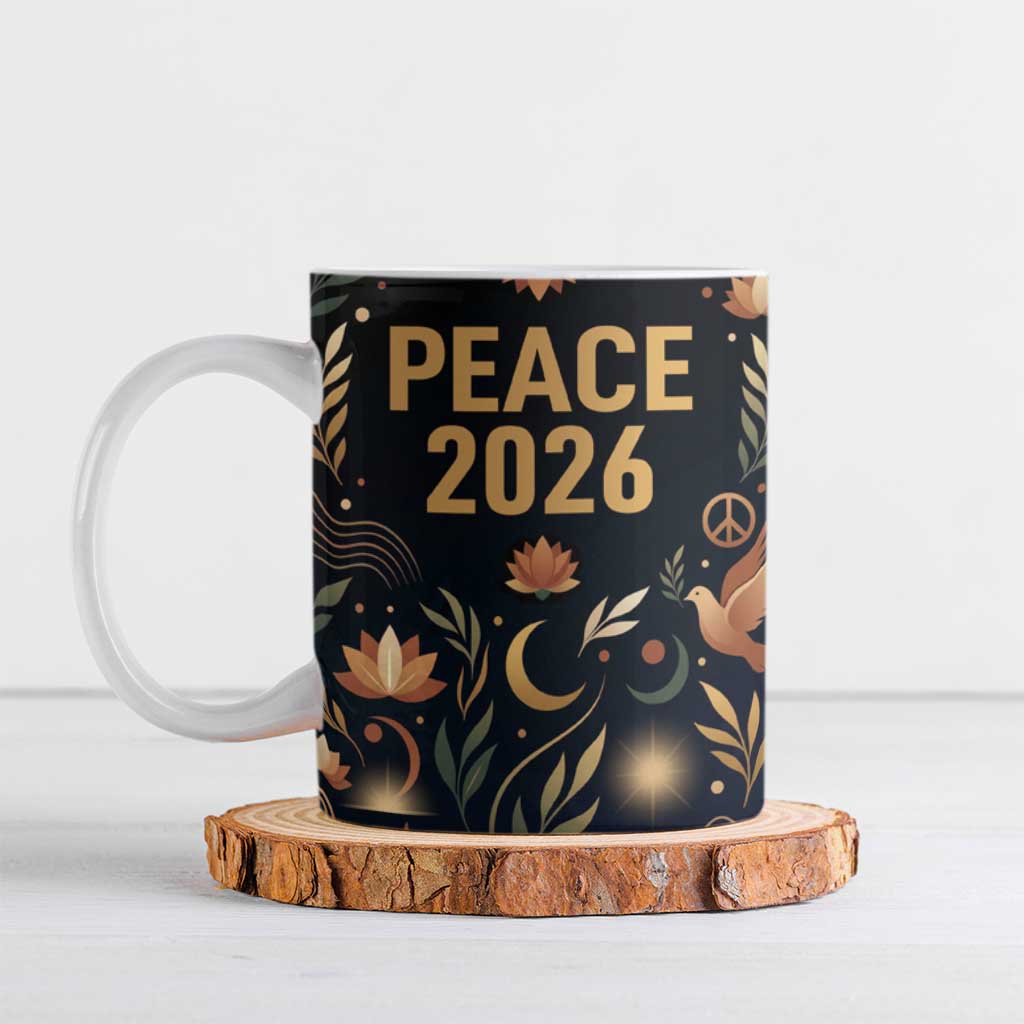 Peace 2026 Spiritual Harmony Ceramic Mug Bohemian Celestial Mandala Illustration