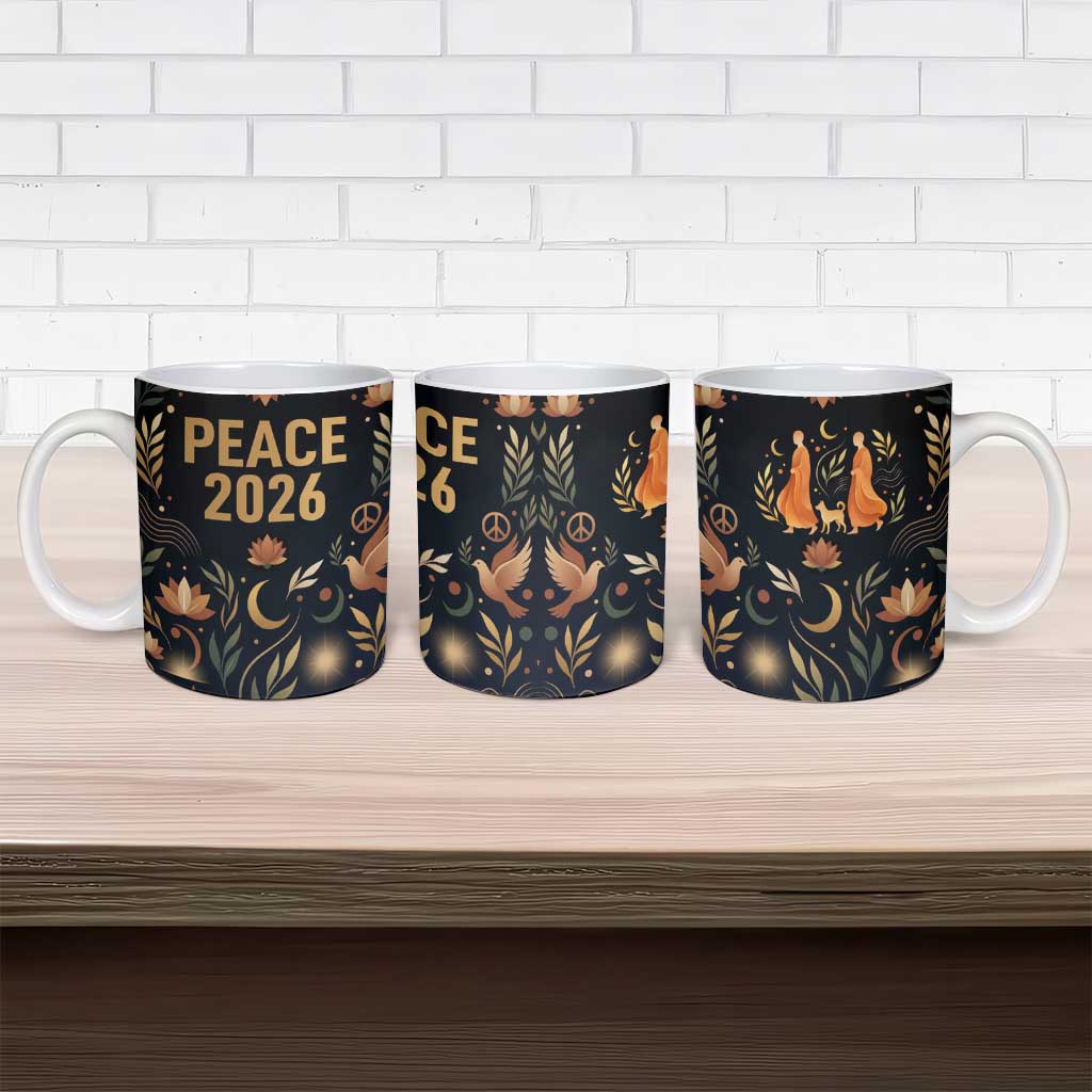 Peace 2026 Spiritual Harmony Ceramic Mug Bohemian Celestial Mandala Illustration